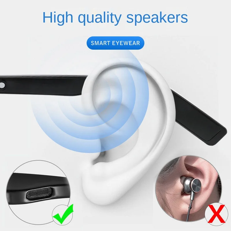 Nieuwe Bluetooth Slimme Bril Heren En Dames Audio Headset Draadloze Non-Bone Geleiding Zwarte Technologie Zonnebril