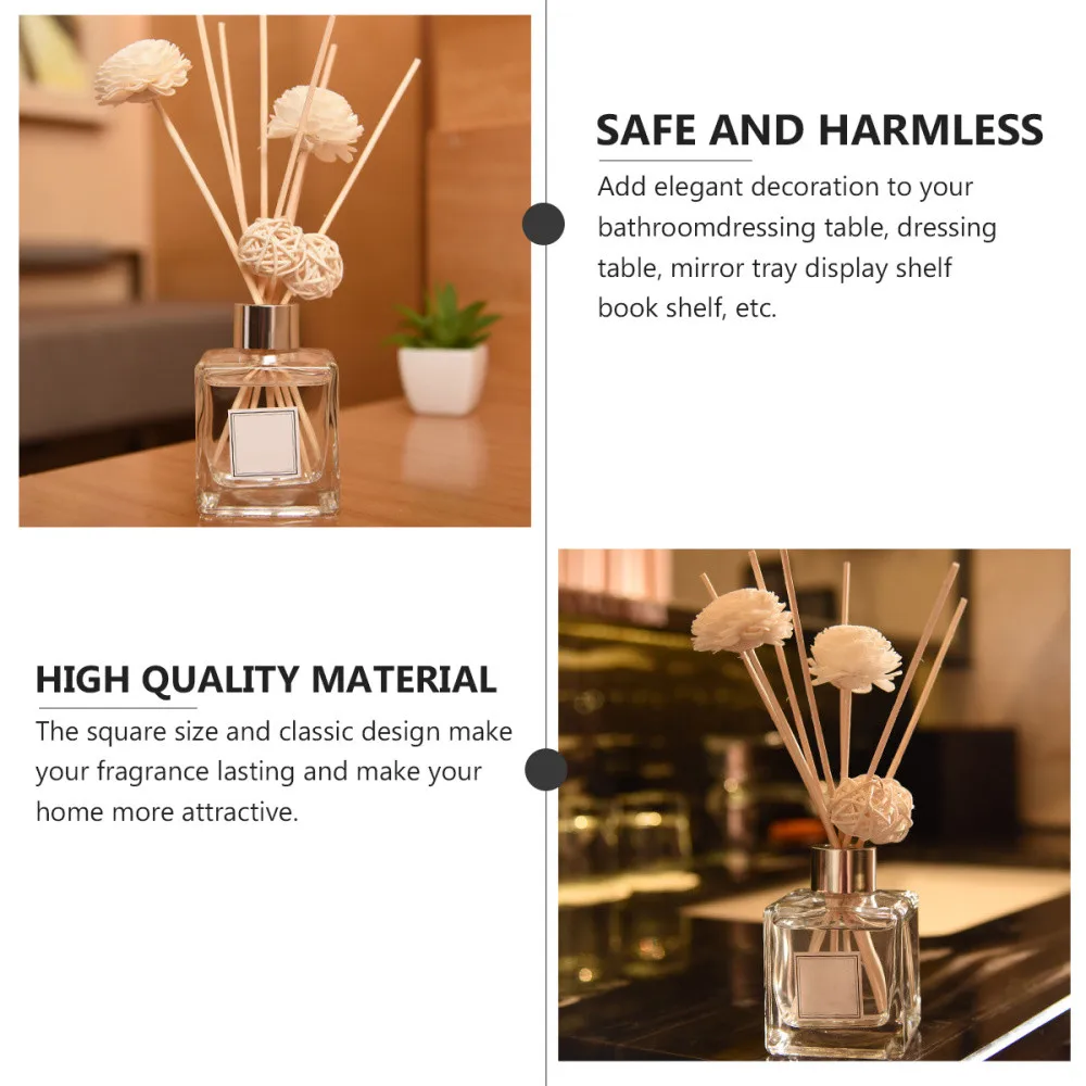 50ml Square Fragrance Containers Empty Diffuser Perfume Bottles Glass Essential Oil Containers Home Decoration