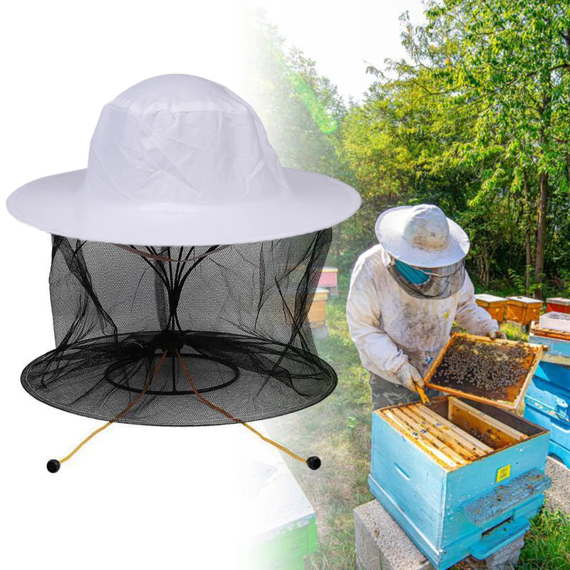 1pc White Beekeeping Protective Hat Veil Combo Bug Mesh Mask Beekeeper Gear Anti Bee Sting Safety Equipment Essential Accessory