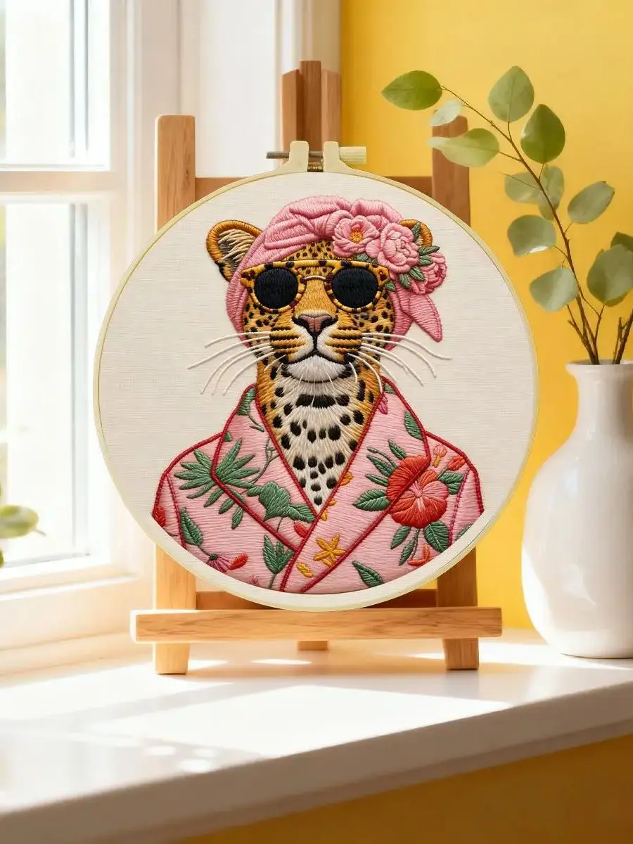 1 Stück 20X20CM/15X15CM 7,87/6,3 Zoll Tier - Leopard Stickerei Starter-Kit DIY-Kit DIY-Stickerei-Set Handarbeiten Nadelkunst – Detail 6