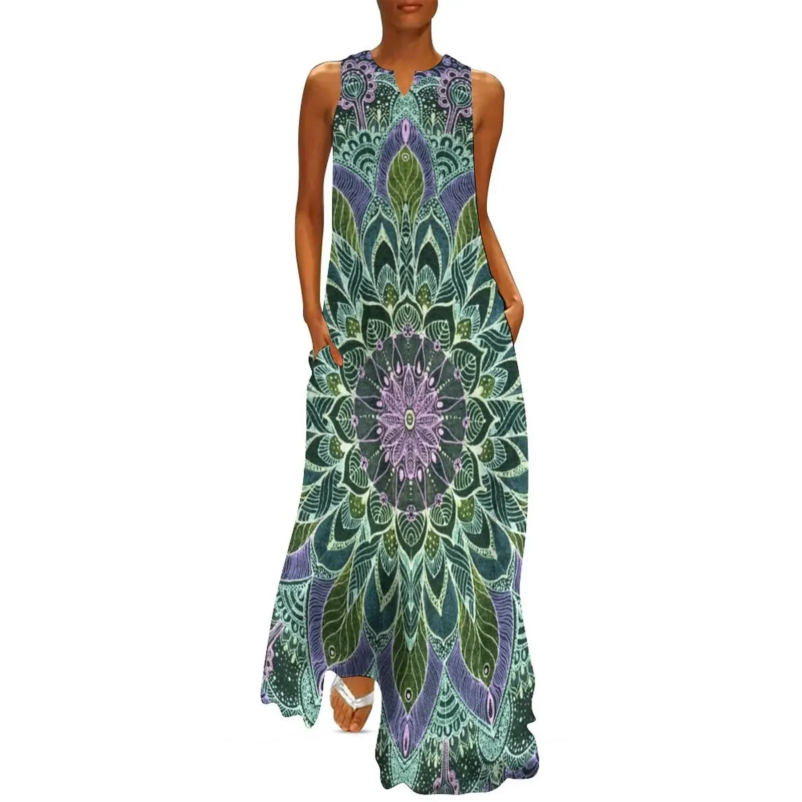 

Hand Drawn Pink Purple Mandalaon Dark Long Dress Clothing Dress for girls dresses summer woman 2025 clothes for woman Dress