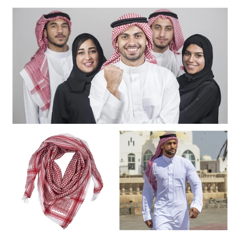 Men Multiuse Arabian Hijab Scarf Jacquard Shawl Bandana Adult Desert Arab Shemagh Headscarf Muslims Outdoor Keffiyeh Headwrap