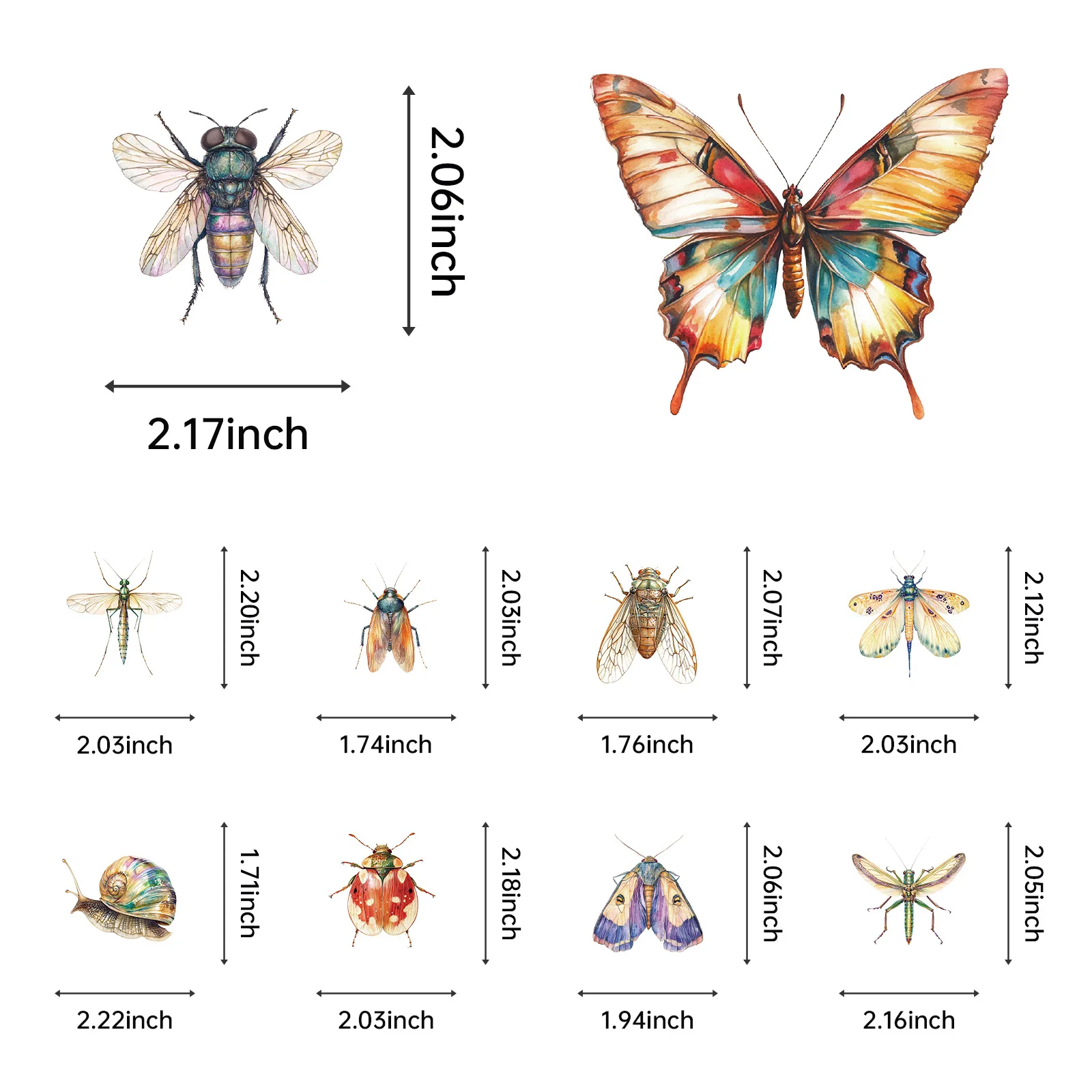 สติกเกอร์แมลงการ์ตูนน่ารัก 50 ชิ้น วัสดุ PET สำหรับของเล่น DIY กระเป๋าเดินทาง แล็ปท็อป กีตาร์ สเก็ตบอร์ด เคสมือถือ จักรยาน รถยนต์