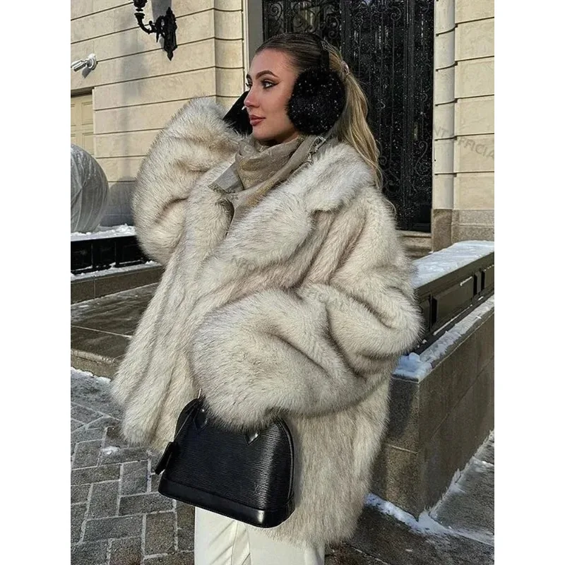 

Tie-dye lapel plush imitation fur coat women's elegant lapel long-sleeved coat