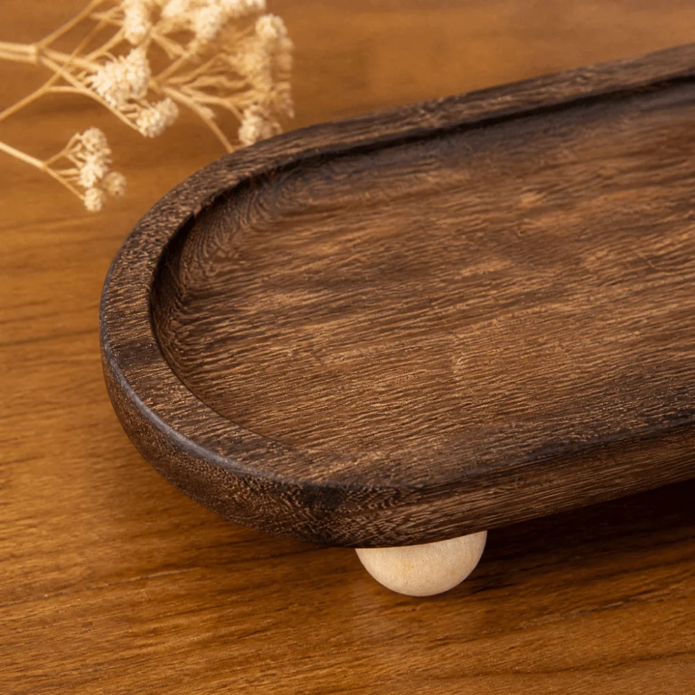 Wooden Oval Elevated Display Tray Brown Tray Tabletop Jewelry Candle Storage Riser 1.77in