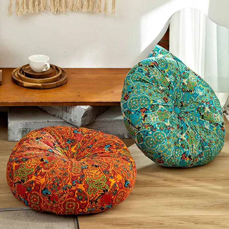 Round/Square Moroccan Seat Cushion Thick Cotton Linen Chair Pad Vintage American Tatami Mat Futon Floor Cushion Boho Home Decor