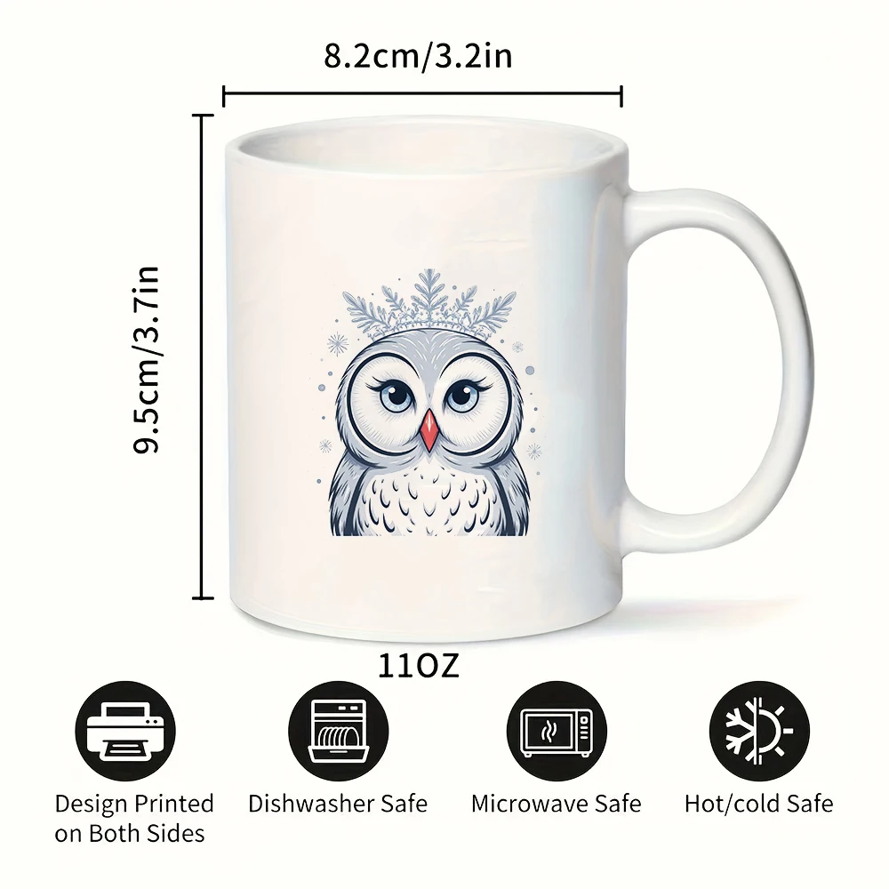 Tazza con cappuccio di neve gufo da 11 once + regalo per animali domestici dei cartoni animati - Tazza da caffè per ufficio familiare con bottiglia d'acqua natalizia