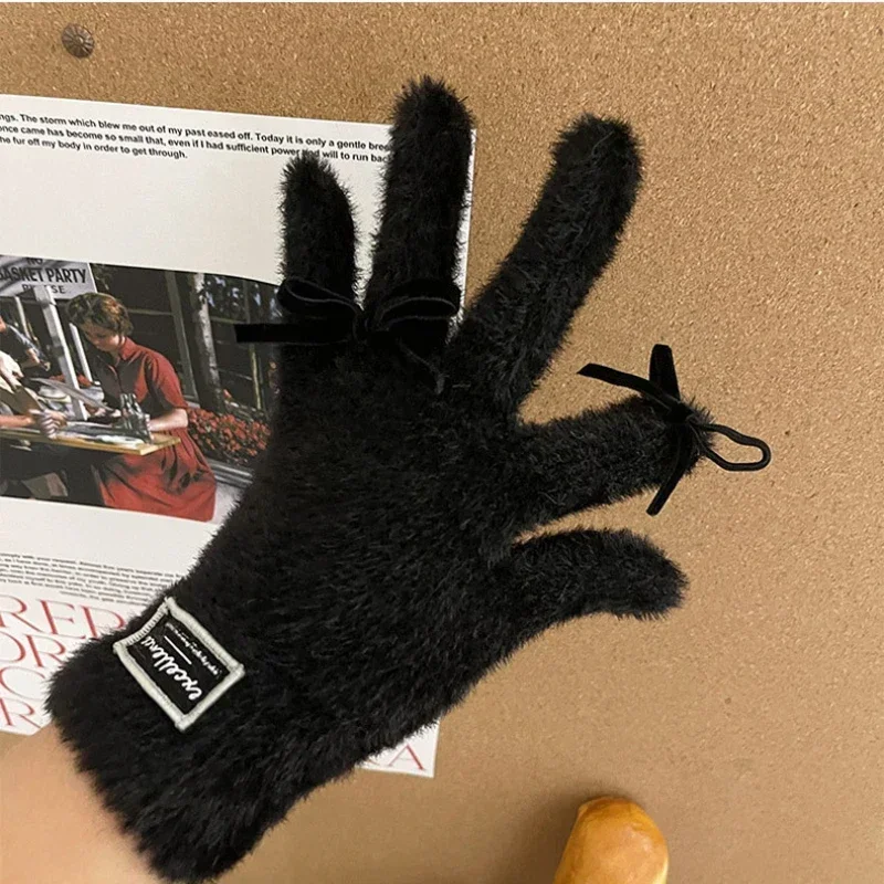 Practical New Korean Style Knit Woolen Gloves For Women Winter Thickened Plush Warm Touch Screen Cycling Gloves Supplies