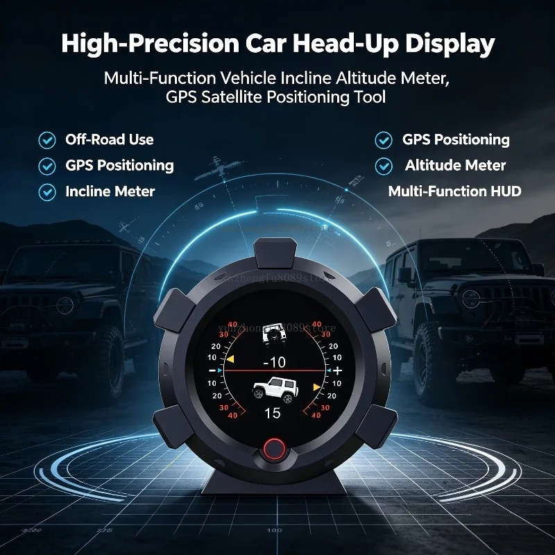 High-Precision Car Head-Up Display, Multi-Function Vehicle Incline Altitude Meter, GPS Satellite Positioning Tool