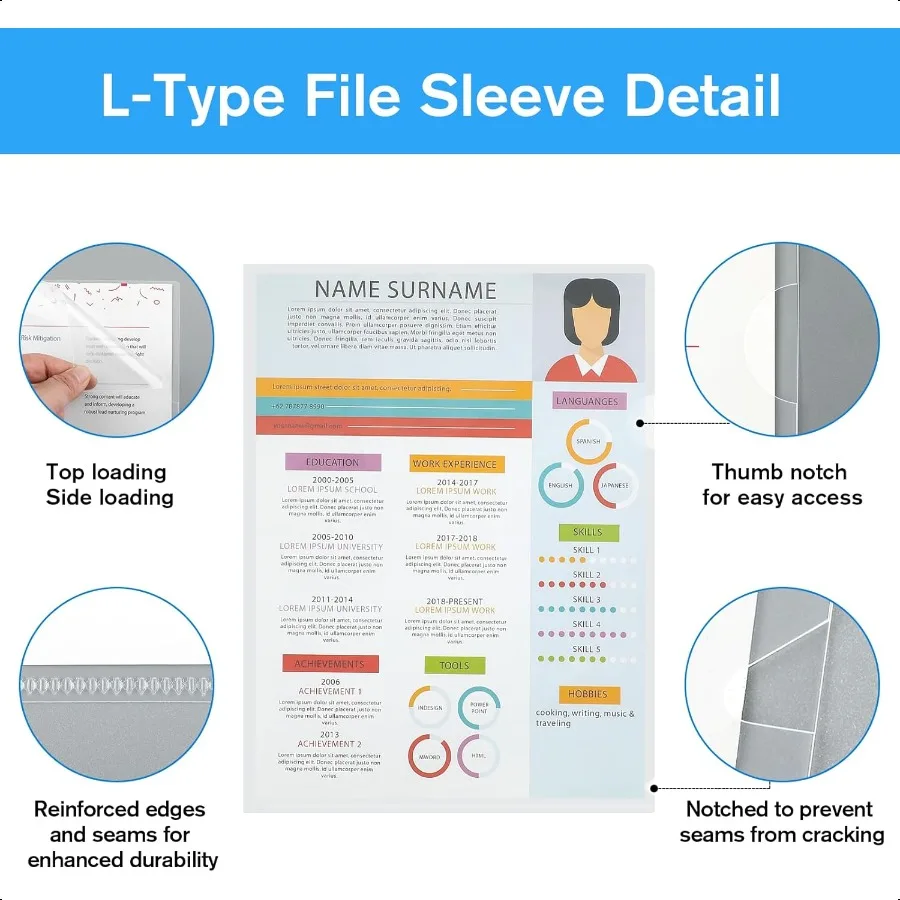 Прозрачные папки с рукавами, пластиковые карманы для документов, проектные карманы, 48 упаковок, подходит для букв, размер 8,5x11, бумажные L-образные куртки для файлов, без кислотчатый поли