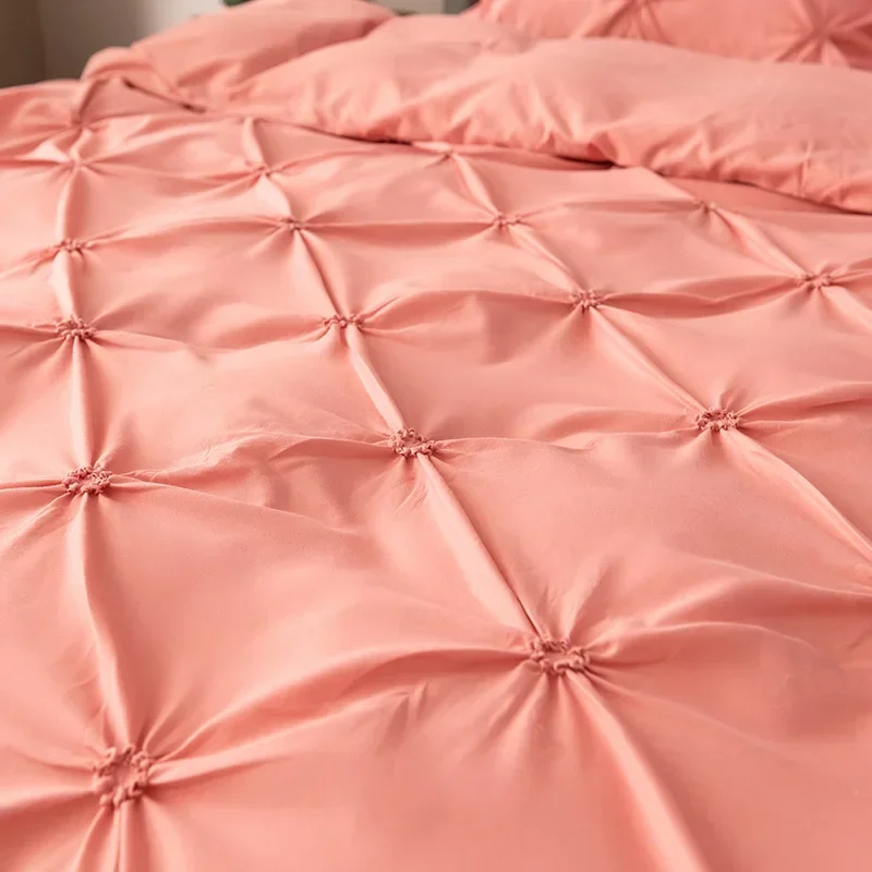 High Quality 3D Pinch Pleated Duvet Cover Set 220x240 Solid Color Single Double Twin Bedding Set Duvet cover