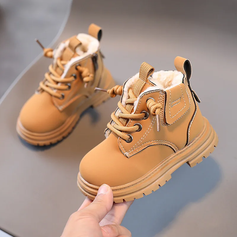 Schneestiefel für Jungen, Retro-Design, rutschfeste Schuhe für Kinder, seitlicher Reißverschluss, Winterstiefel mit Plüschfutter, rutschfeste Lederstiefel, Größe 21–30. – Detail 8
