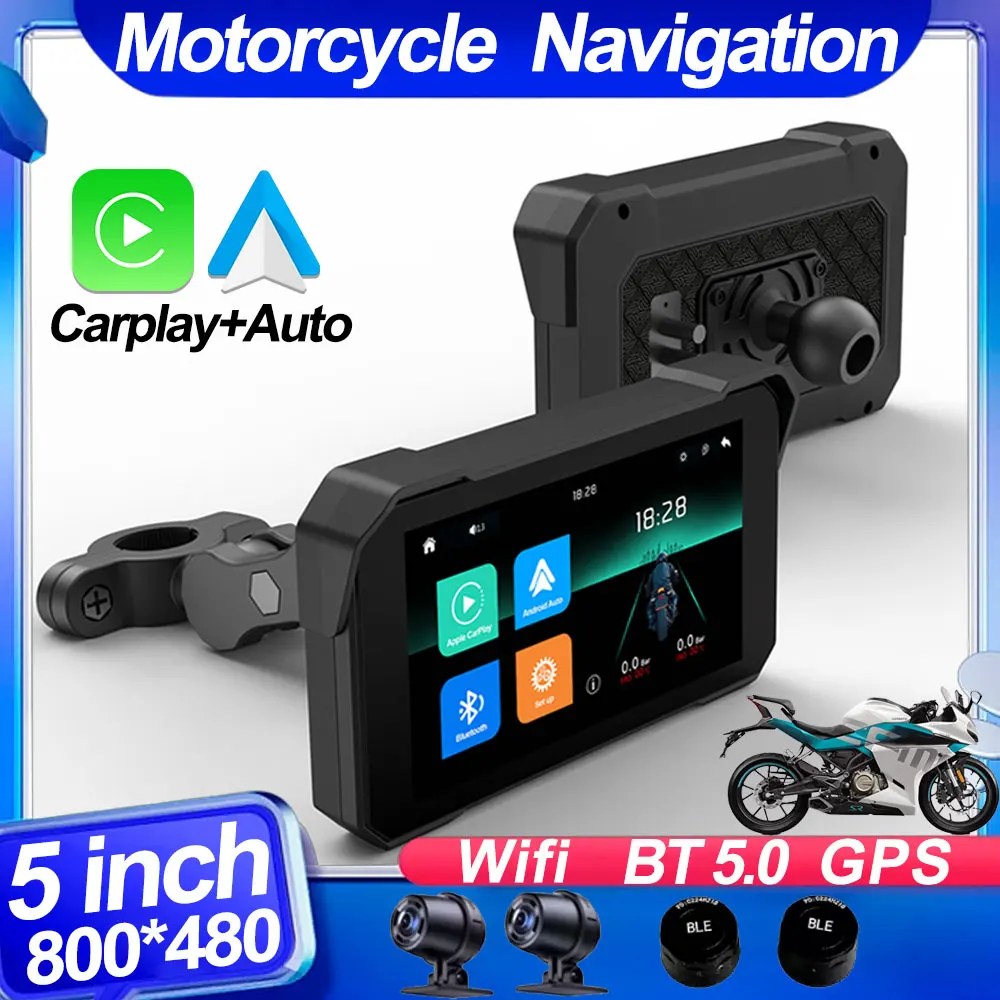 

Wireless CarPlay Moto 5 inch Portable Digital Motorcycle Dashboard GPS Navigation Display Screen Android Auto Monitor