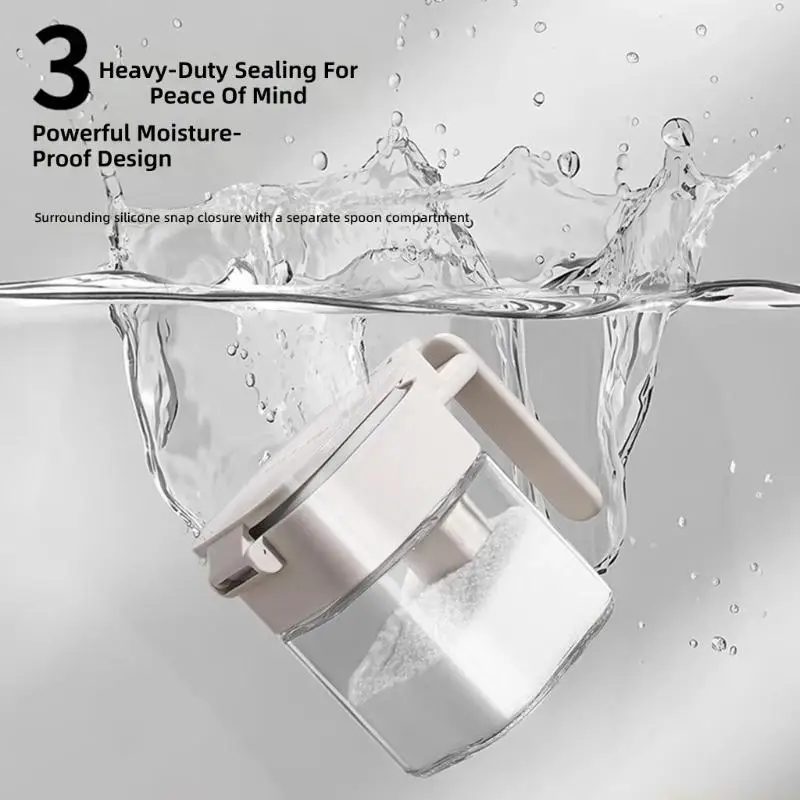 

QX2E Premium Glass Spices Jar With Detachable Spoon And Airtight Lid Clear Seasoning Container For Salt Pepper Sugar Bowl