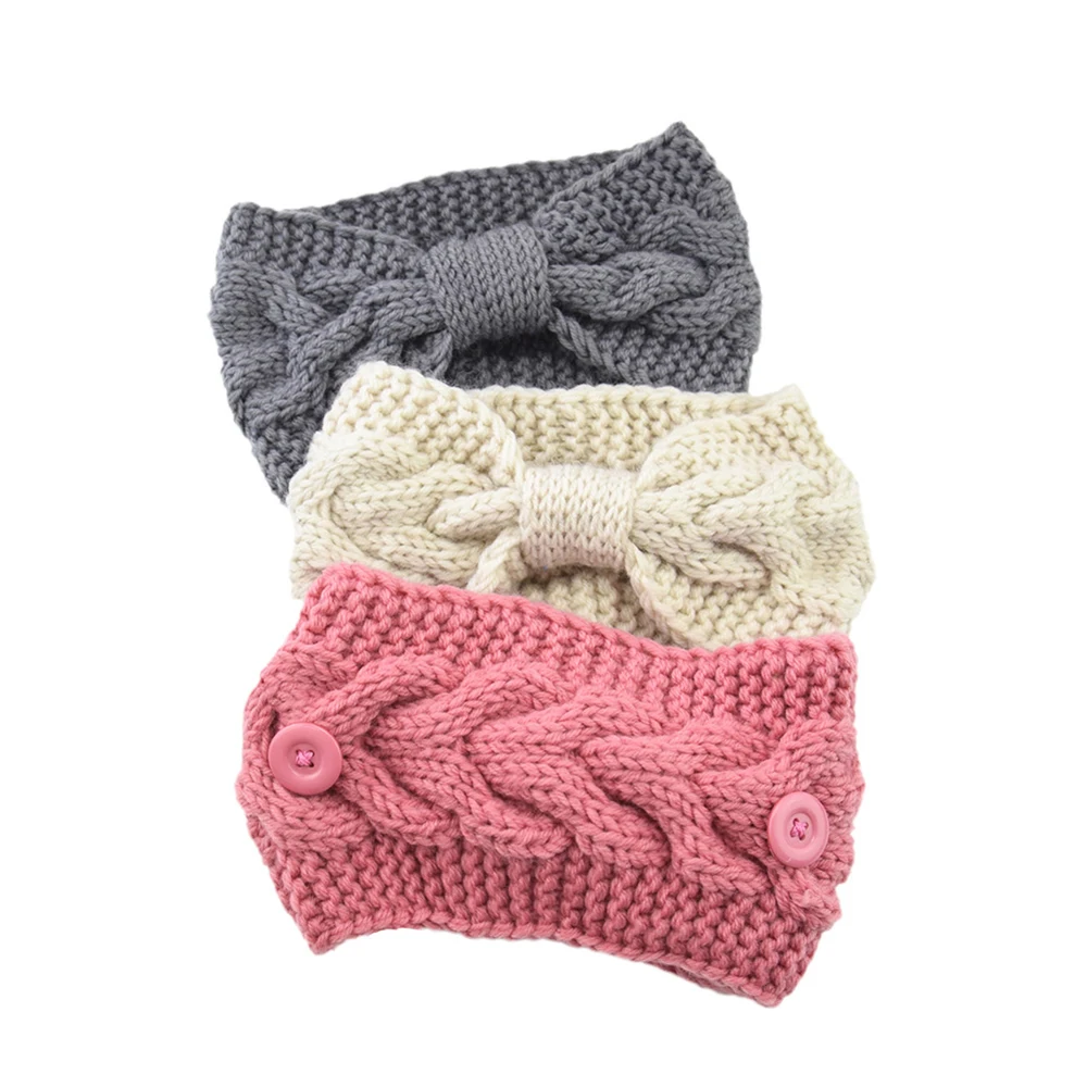 1pc Winter Warm Headband with Button for Women Girls Cross-Knot Knitted Ear Warmer Headwear Elastic Head Wraps Hair Accessories