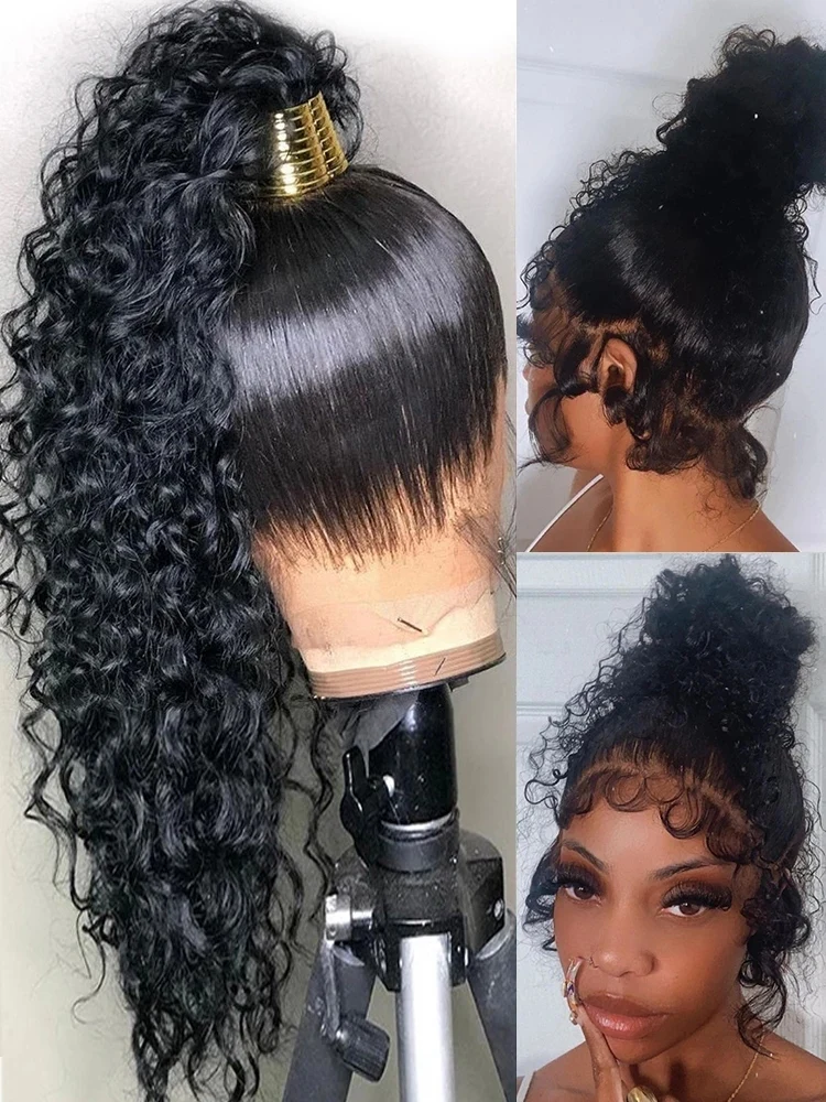 شعر مستعار موجة عميقة HD الدانتيل أمامي باروكة من شعر طبيعي 360 كامل الدانتيل الباروكة الأمامية شعر الإنسان خط الشعر 38 بوصة شعر مستعار مجعد للنساء #3