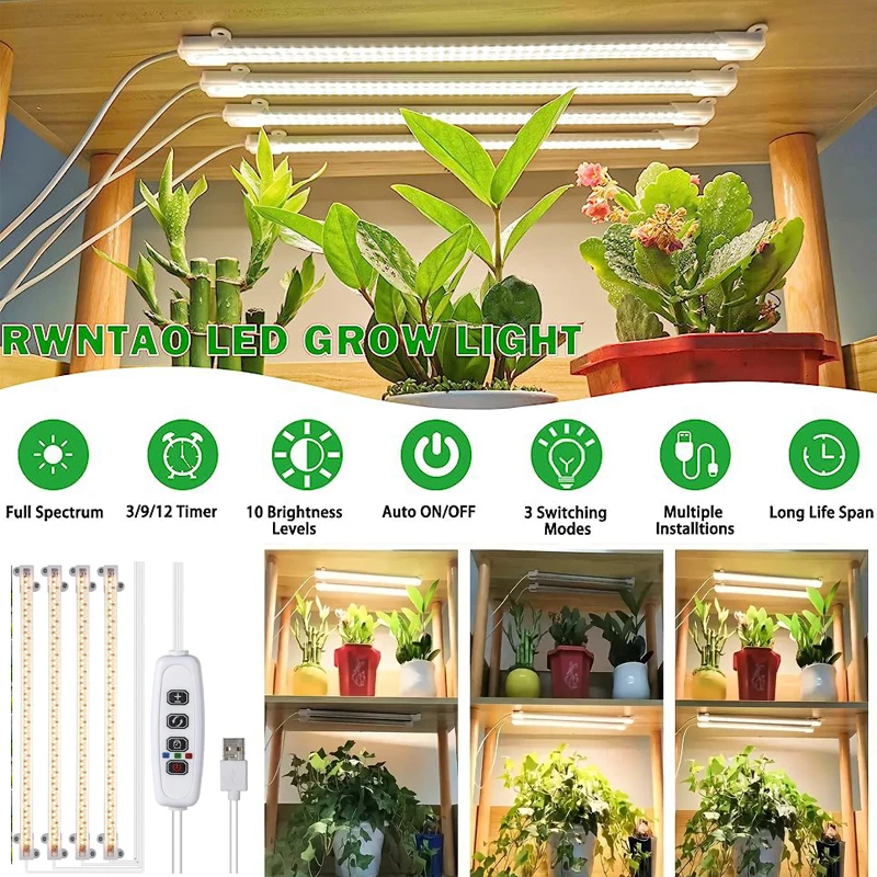 

Красный и синий свет Солнечный свет Светодиодный светильник для выращивания растений USB DC5V таймер освещения для растений с регулируемой яркостью 33 см Светодиодный светильник для растений полный спектр