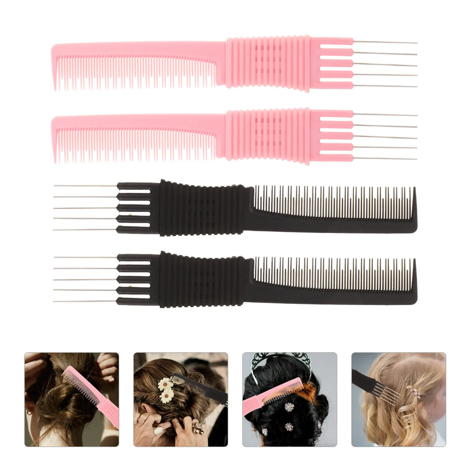 4Pcs Metal Teasing Clip Comb Set Carbon Fiber Styling Combs for Women Men Volume Curl Updo Braiding Parting Hair Professional