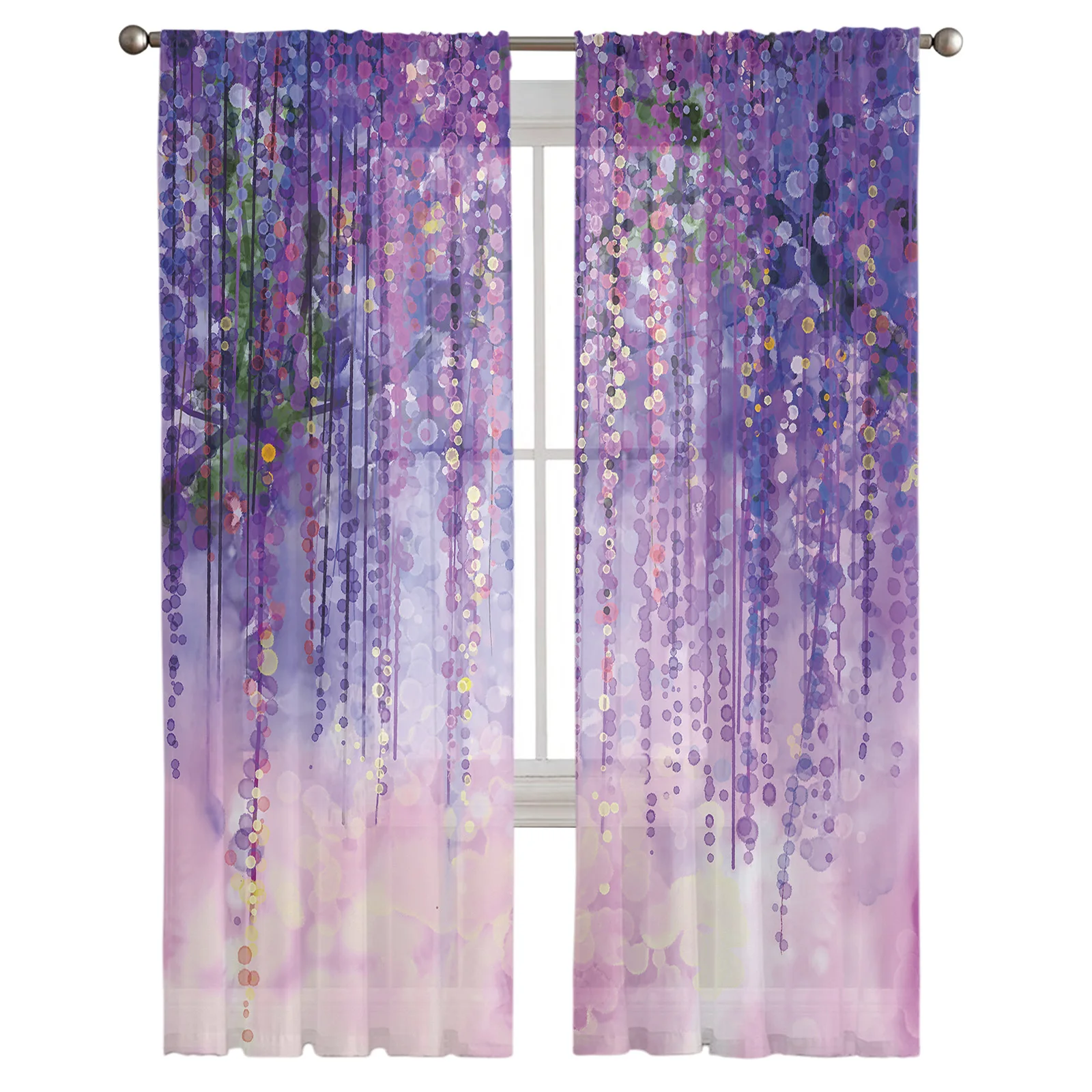 Wisteria Abstract Dot Art Gradient Painting Sheer Window Curtains for Living Room Bedroom Girls Room Decoration Tulle Curtains