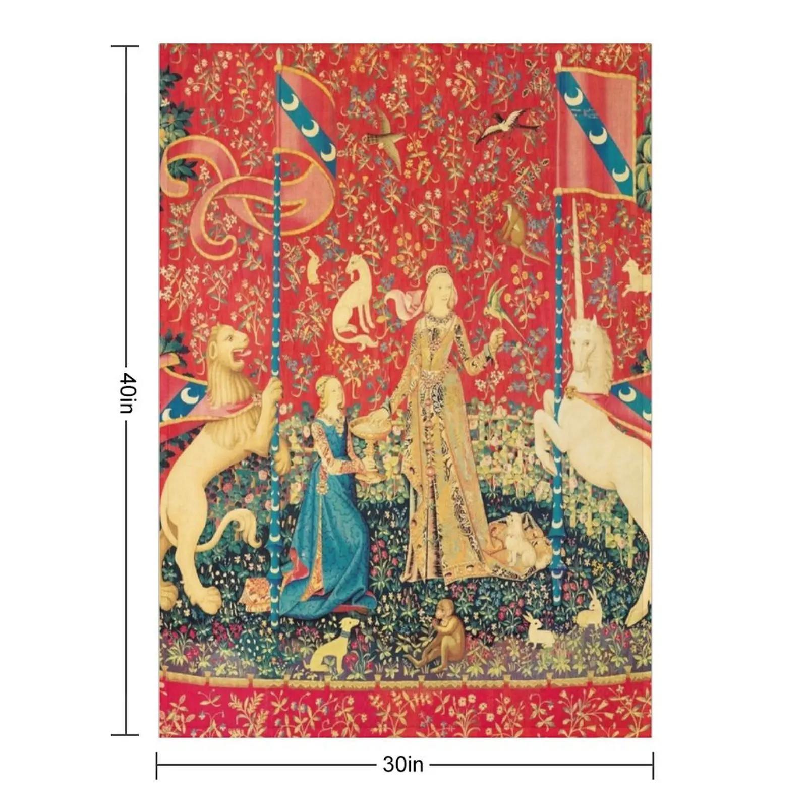 LADY AND UNICORN Taste, Red Green Fantasy Flowers,Animals Throw Blanket Bed Decorative Sofas Summer Beddings Blankets