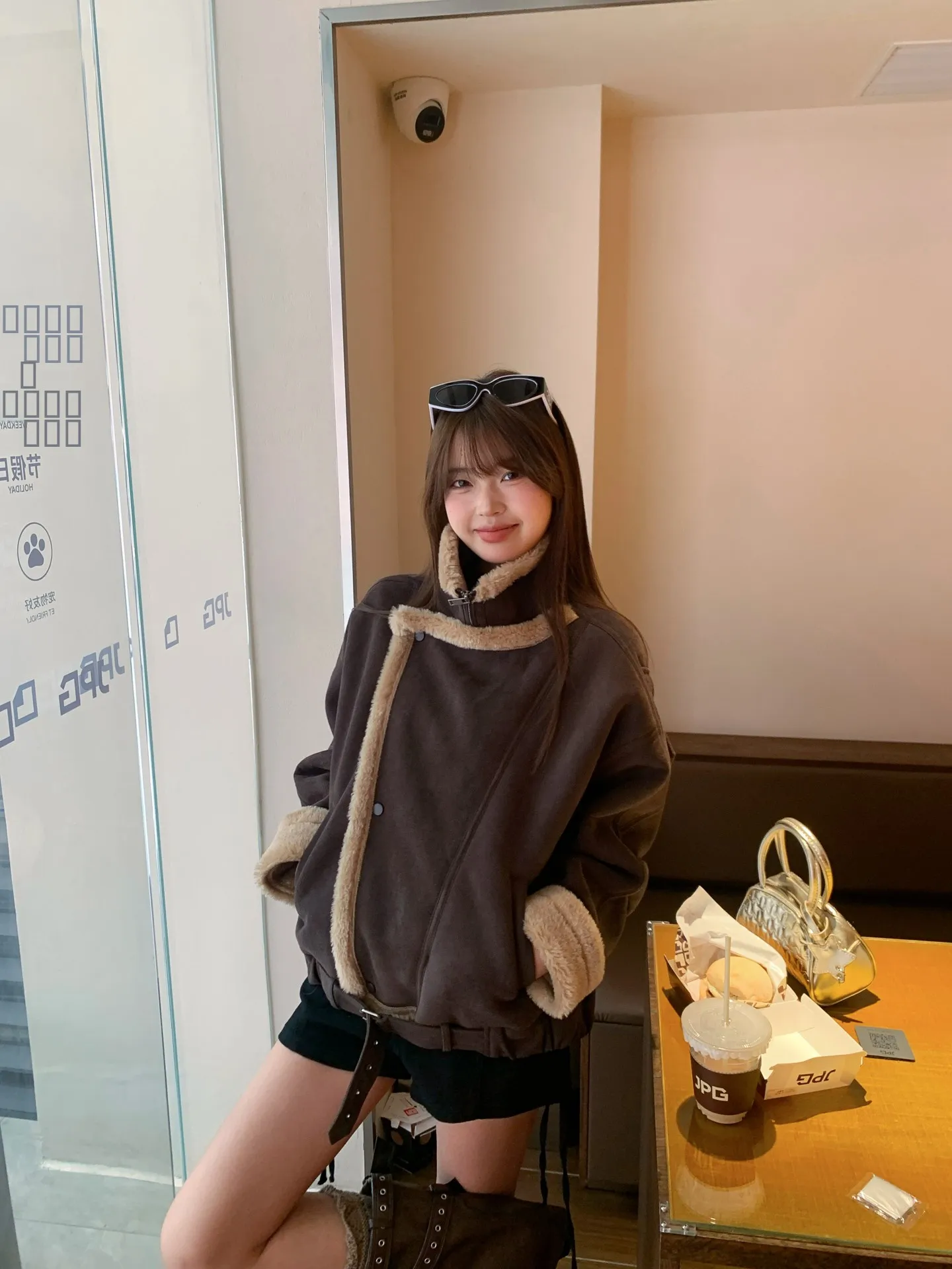 Retro American Fce Lined Suede Jaet Women's Winter New Loose Slimming Cool Motorcycle Jaet Korean Sle ort Coat