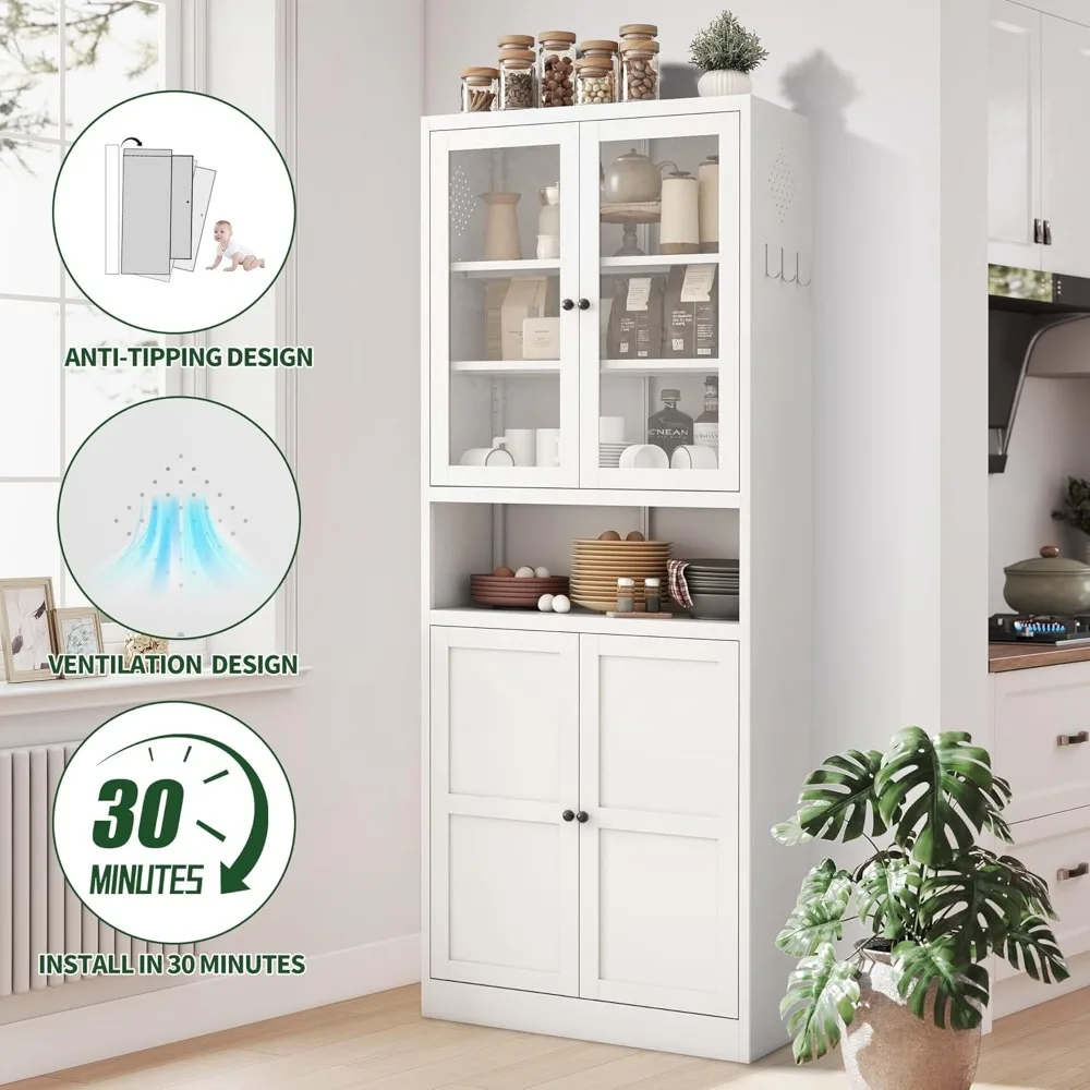 72 خزانة مخزن المطبخ طويلة، خزانة مخزن معدنية بيضاء مع سطح طاولة و4 أرفف قابلة للتعديل، خزانة تخزين المرافق Rust-Re #5