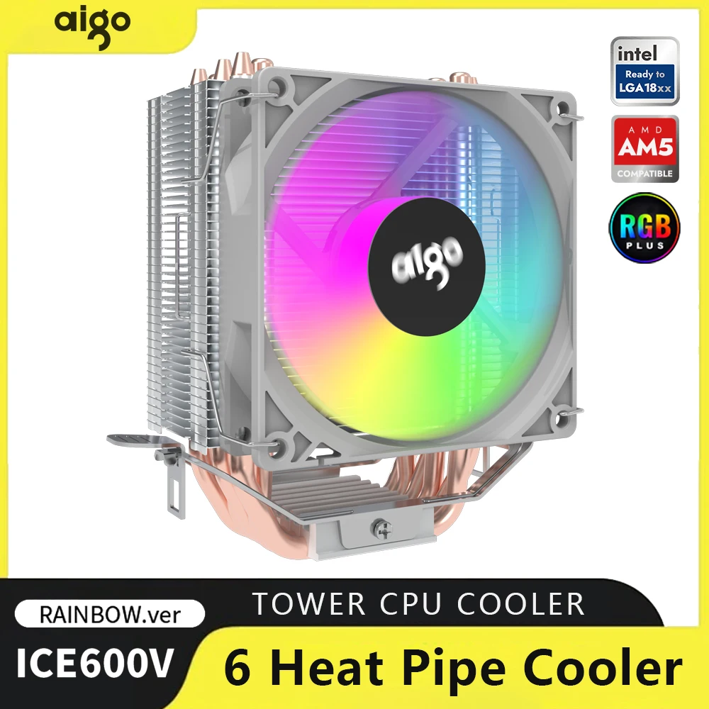 AIGO ICE600V PC Air-Cooled Radiator CPU Cooler 6 Heat Pipe Cooler 90mm CPU Cooling Fan For LGA 1156/1155/1150/775/1700 /1851 AMD