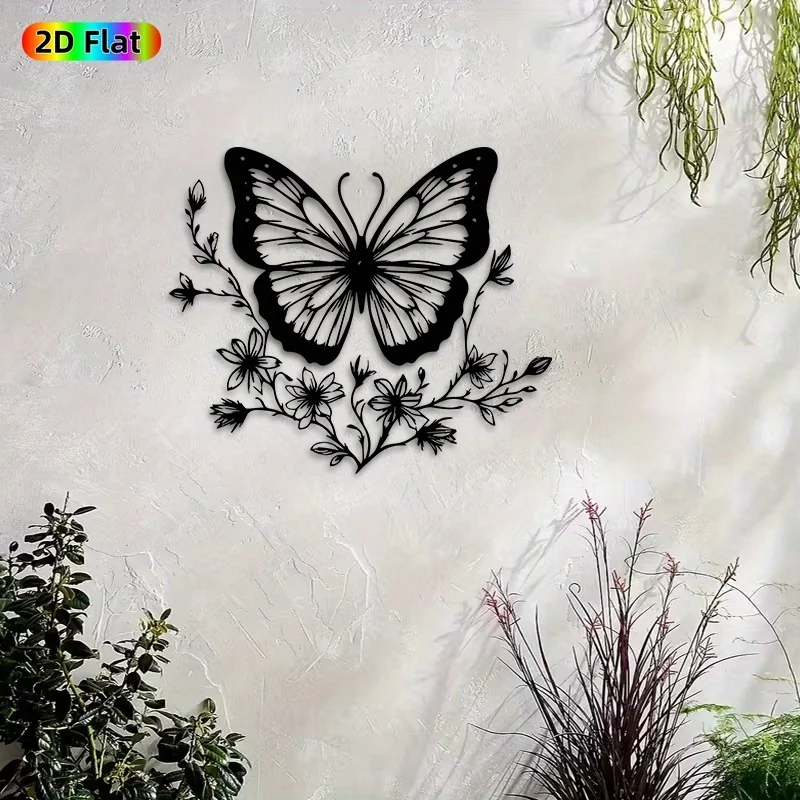 CIFBUY Garden Home Outdoor Decor Classic Butterfly Floral Metal Wall Art, Iron Sculpture Ornament for Holidays Special Events