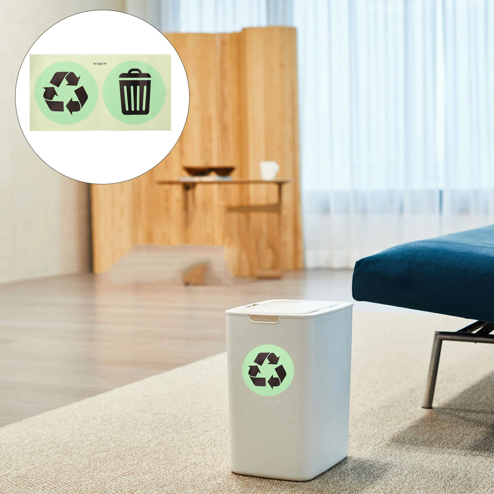 

1 Sheet Noctilucous Trash Can Stickers PVC Recycling Labels for Garbage Bins Outdoor Indoor Trash Sorting Sticker