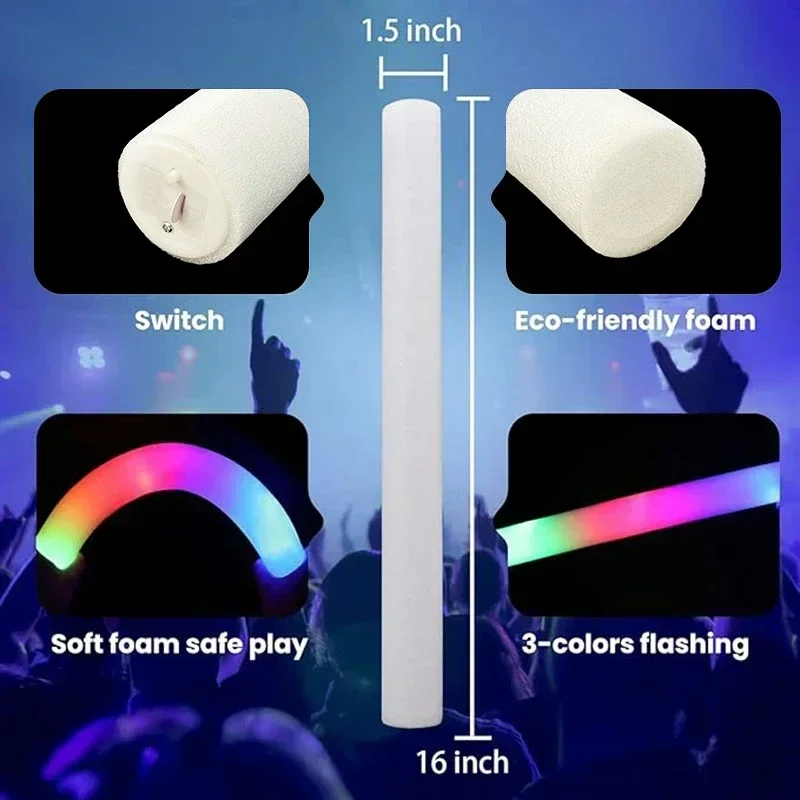 100pcs LED Glow Sticks Bulk Colorful RGB Glow Foam Stick for Christmas Birthday Wedding Glow in The Dark Party Supplies