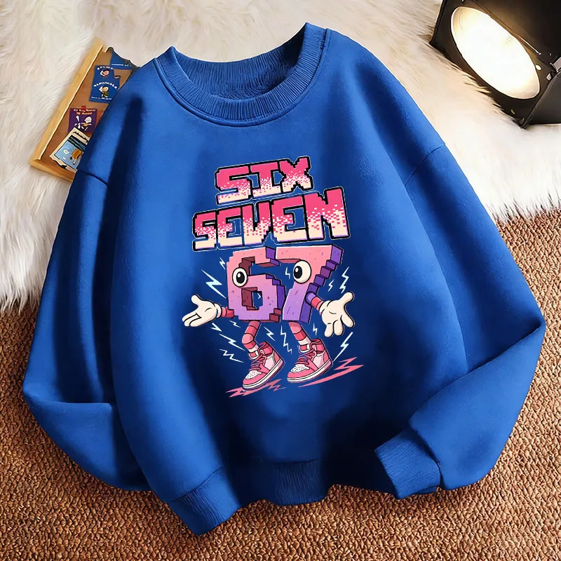Trendiger Kinder-Sweatshirt-Pullover Frühling Italian Brainrot 67 Six Seven Rundhals-Hoodie mit Grafikdruck für Jungen/Mädchen