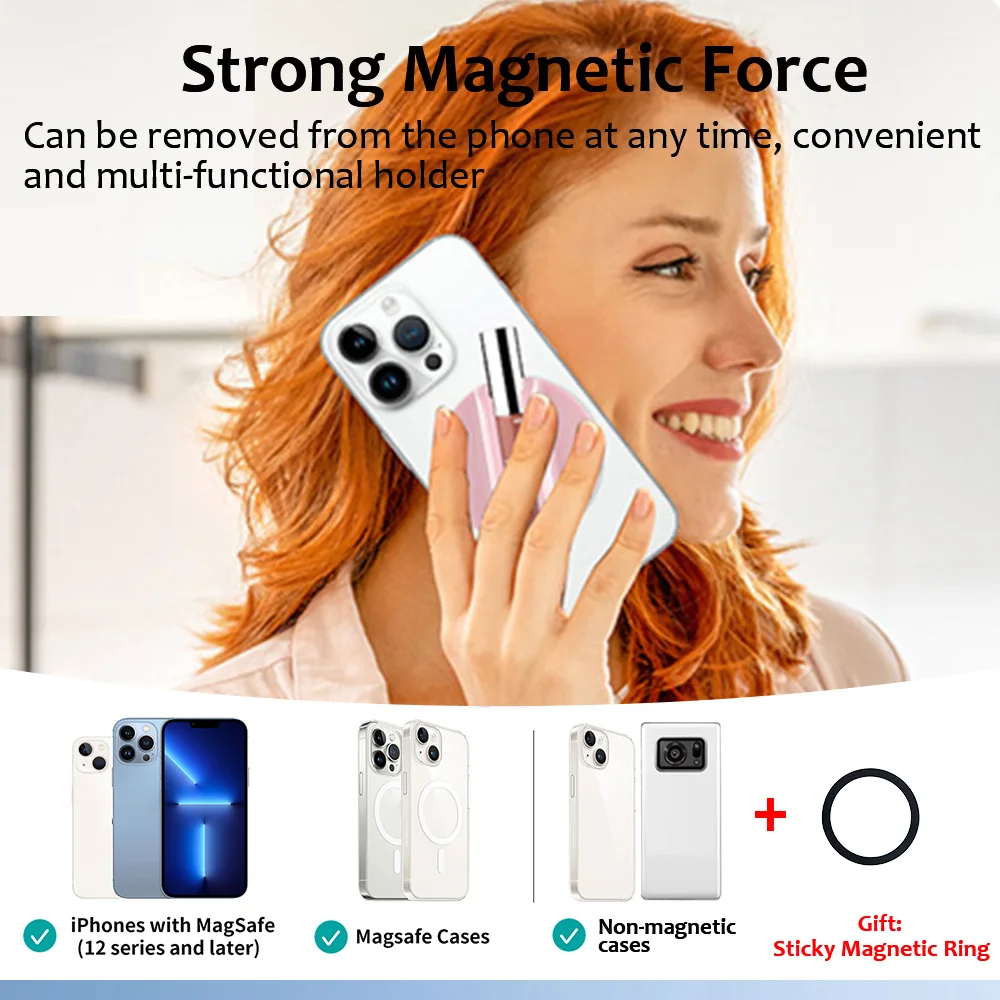 Grippopso Magnetic Cellphone Lipstick Holder Make Up Mirror Lip Blam Phone Stand For IPhone Samsung Universal Bracket,Small