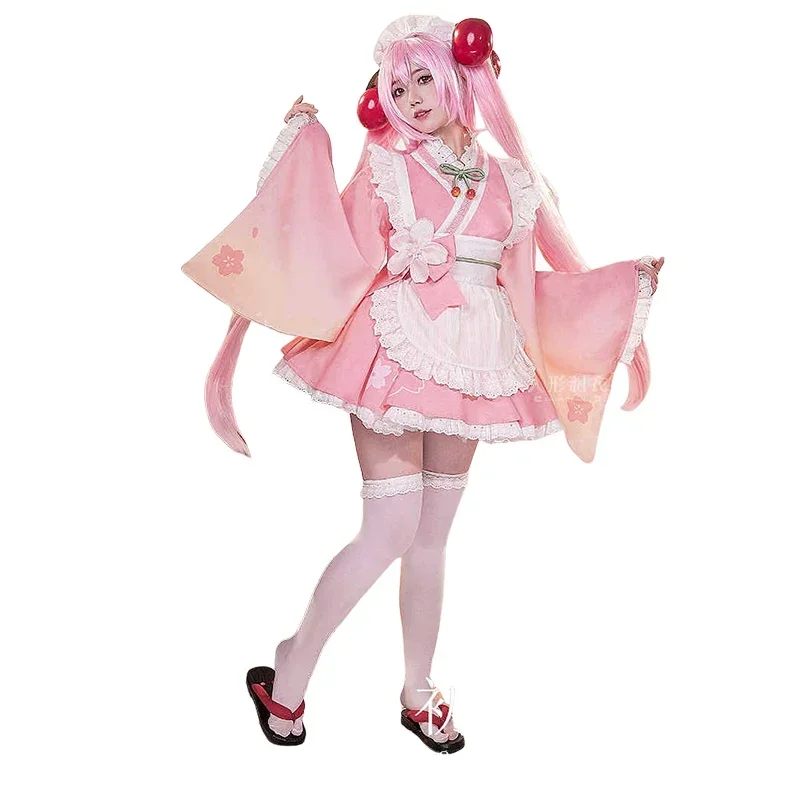

2025 new Role Play Outfit Cute Pink Maid Dress Sakura Mikuu Cosplay Mikku Costume Halloween Mikuu Cosplay Costume Women