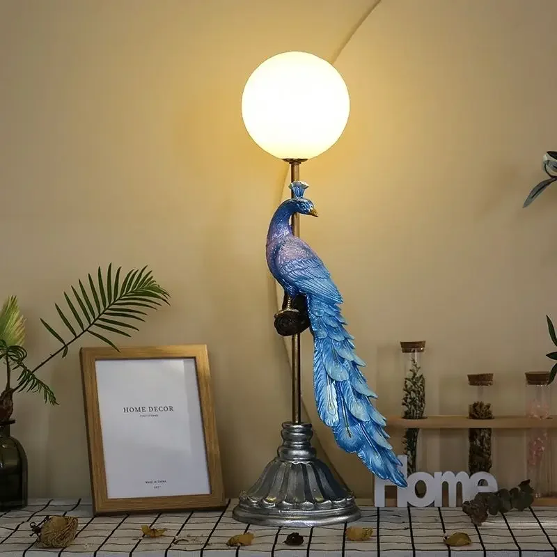 High end luminous modern style peacock table lamp, living room bedroom personalized floor lamp