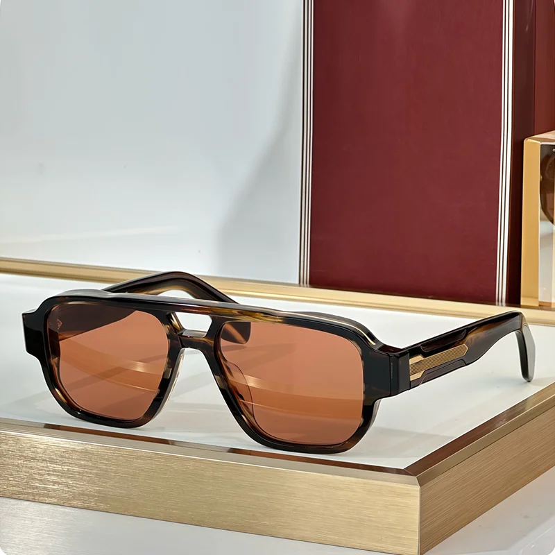 

Солнцезащитные очки EVANS Vintage Craft в полоску, коричневые, для мужчин, люксовые, с двойной перемычкой, из ацетата, коллекция Heritage, размер M