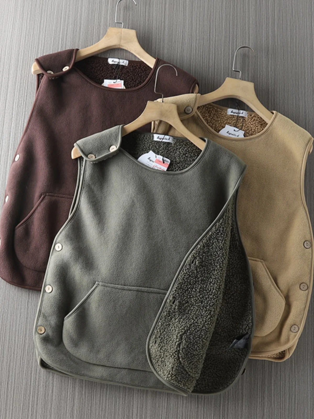 

Ultra-Thin 380g Lamb Velvet Hooded round Ne Vest Casual Autumn Winter Men Women Thermal Faion Ci Sle Stand Fit Jaet