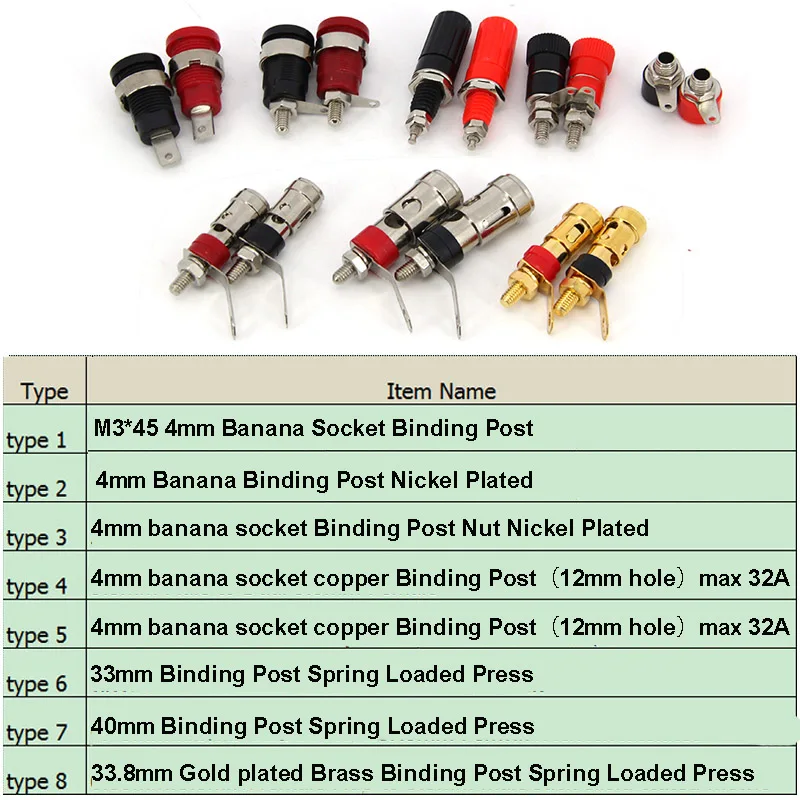 Speaker DIY Terminal Connector Gold-plated Binding Post Speaker Binding Posts Audio Terminal 4mm Banana Plug Sockets