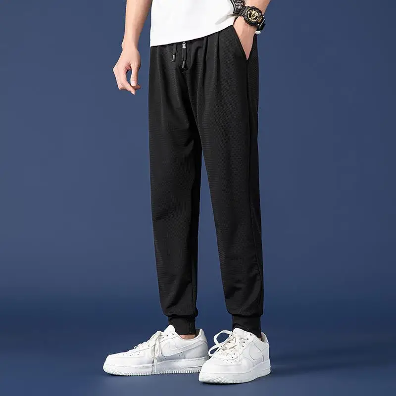

Ice Silk Sports Loose Fit Men's Casual Pants Spring Summer New Sle Nine-Tenths Thin Breathable Cuffed Lightweight Trousers