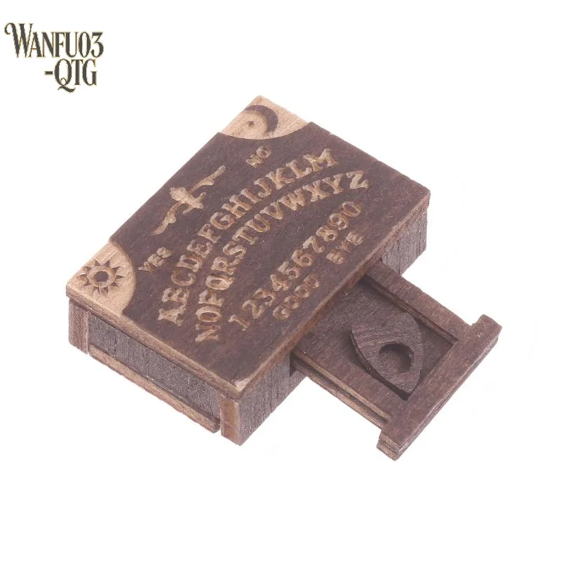 Hot Sale Retro Mini Wooden Ouija Board With Drawer Miniature Spirit Board Micro Landscape Scene Ornament Home Desktop Decoration