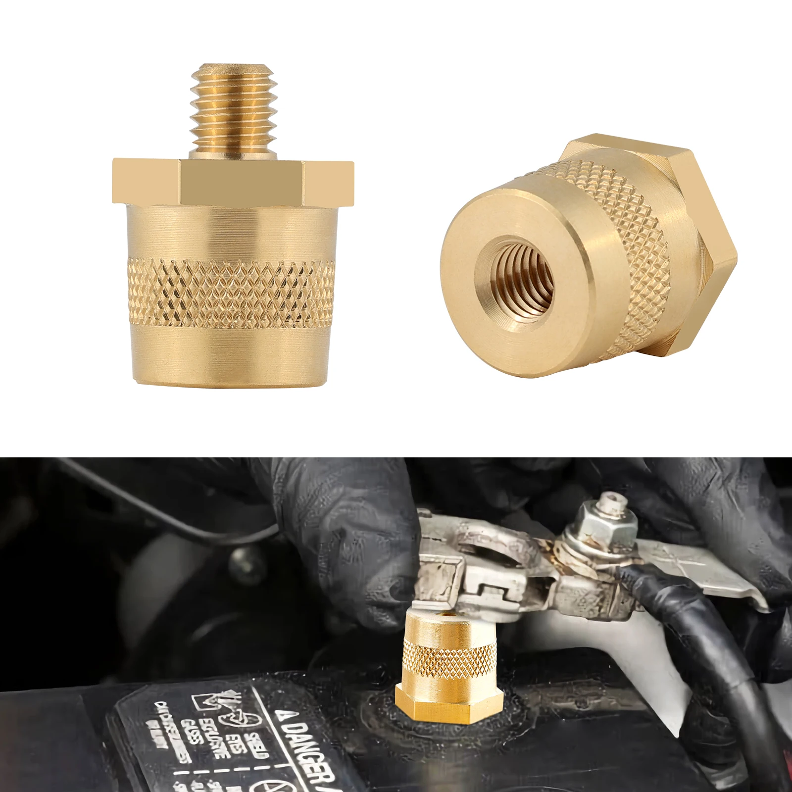 1 Pair Battery Pole Adapter Pair Positive Negative Battery Post Terminals with Male Thread M8 Connector Terminal Adapter Brass