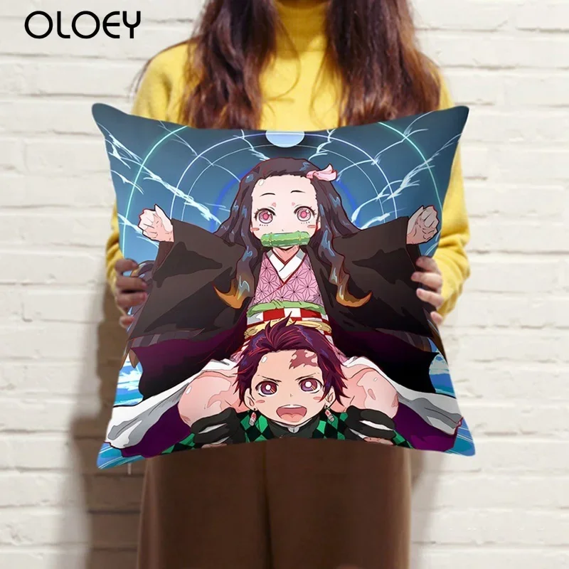 Demon Slayer Pillowcase Kimetsu No Yaiba Printed Pillow Cover Anime Grils Decorative Pillowcase Customize Gift 45x45cm