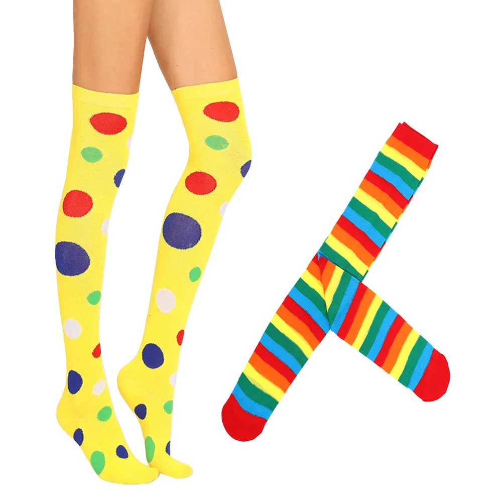 4 pezzi di calze colorate al ginocchio calze lunghe a righe a pois per le donne calzini alti alla coscia moda senza antiscivolo traspiranti