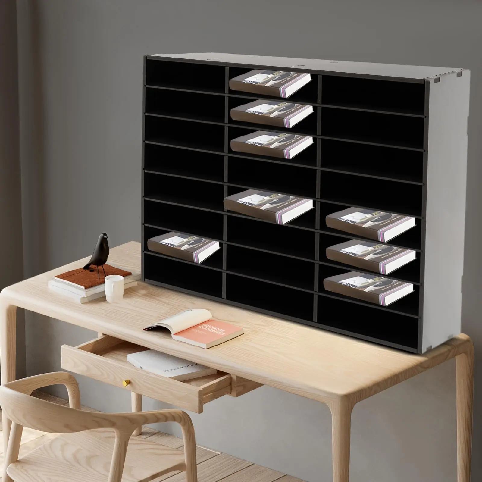 Mail Sorter Organizer, 24 Compartments Black Literature Organizer, Student Mailbox for Classroom, Desktop Paper Bill Organizer F