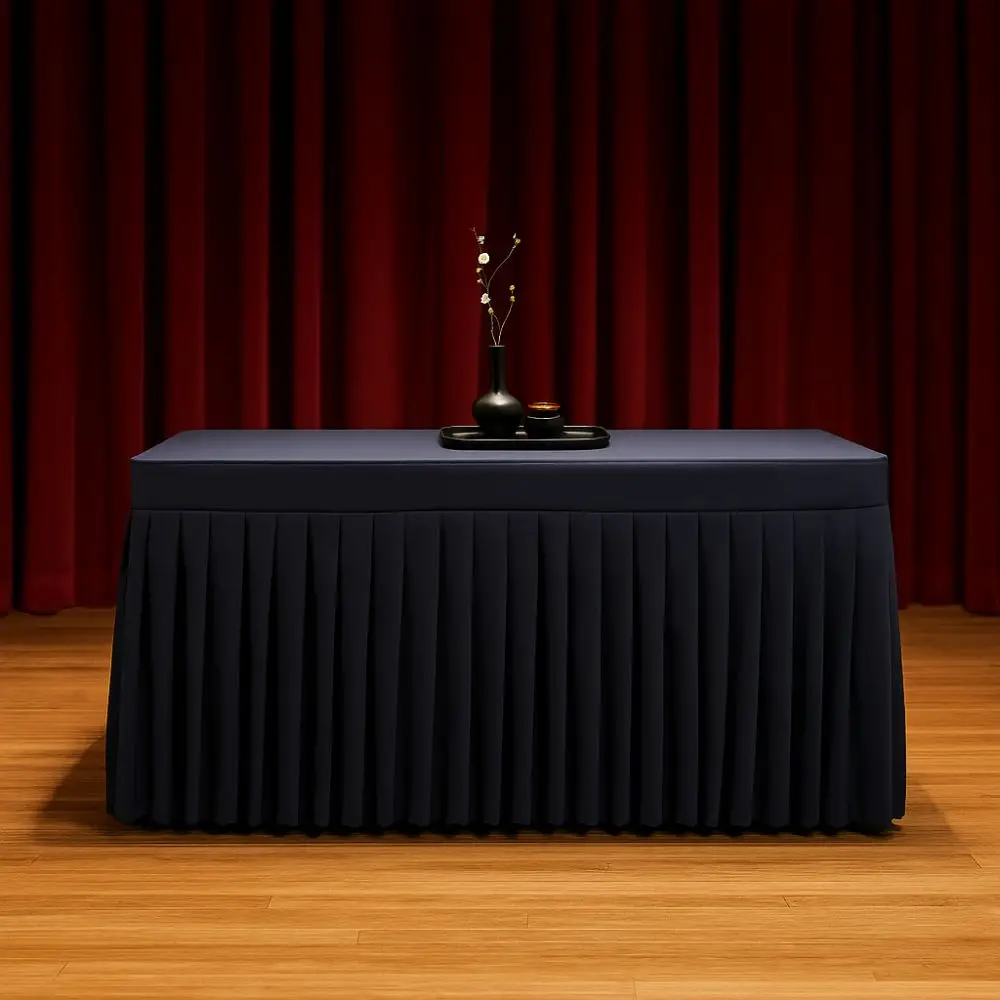 

Solid Color Rectangle Table Skirts Thick Comfortable Elastic Table Cloth Soft Skin Friendly Fitted Table Cover Exhibition