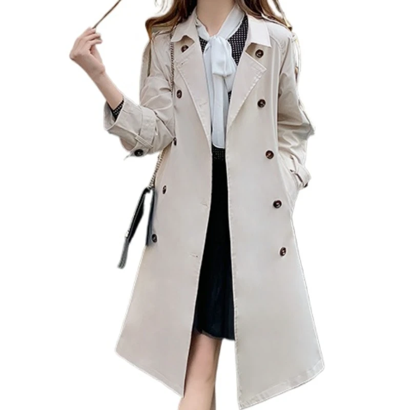 

2024 New in Outerwears Women Long Trench Femme Double Breasted Belted Clothes Spring Autumn Lapel Elegant Overcoat Office Wear