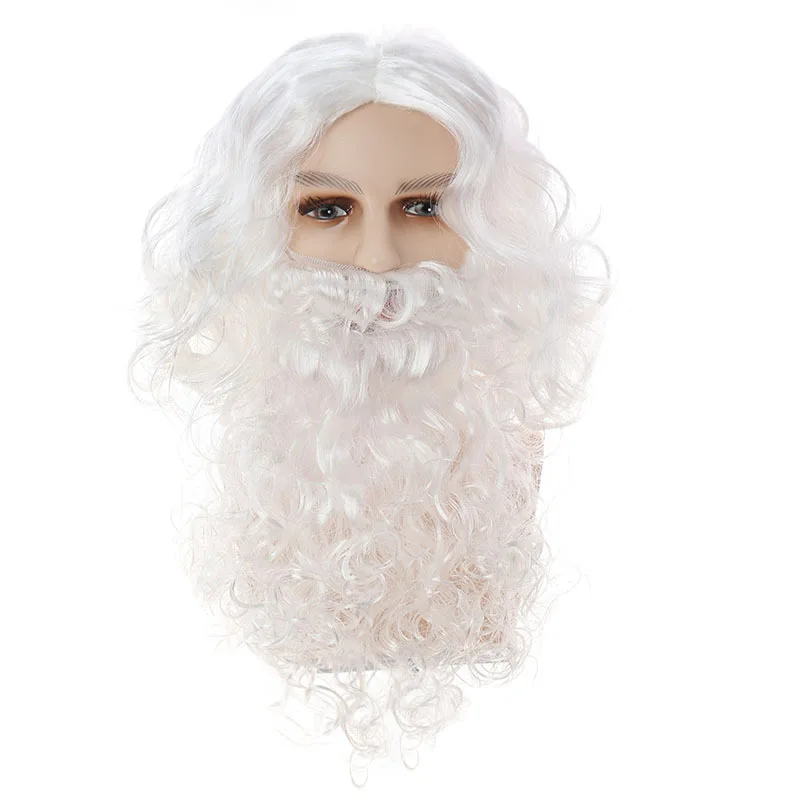 Set Parrucca e Barba di Babbo Natale, Accessorio per Costume, Parrucca Lunga e Riccia con Barba per Uomini e Donne