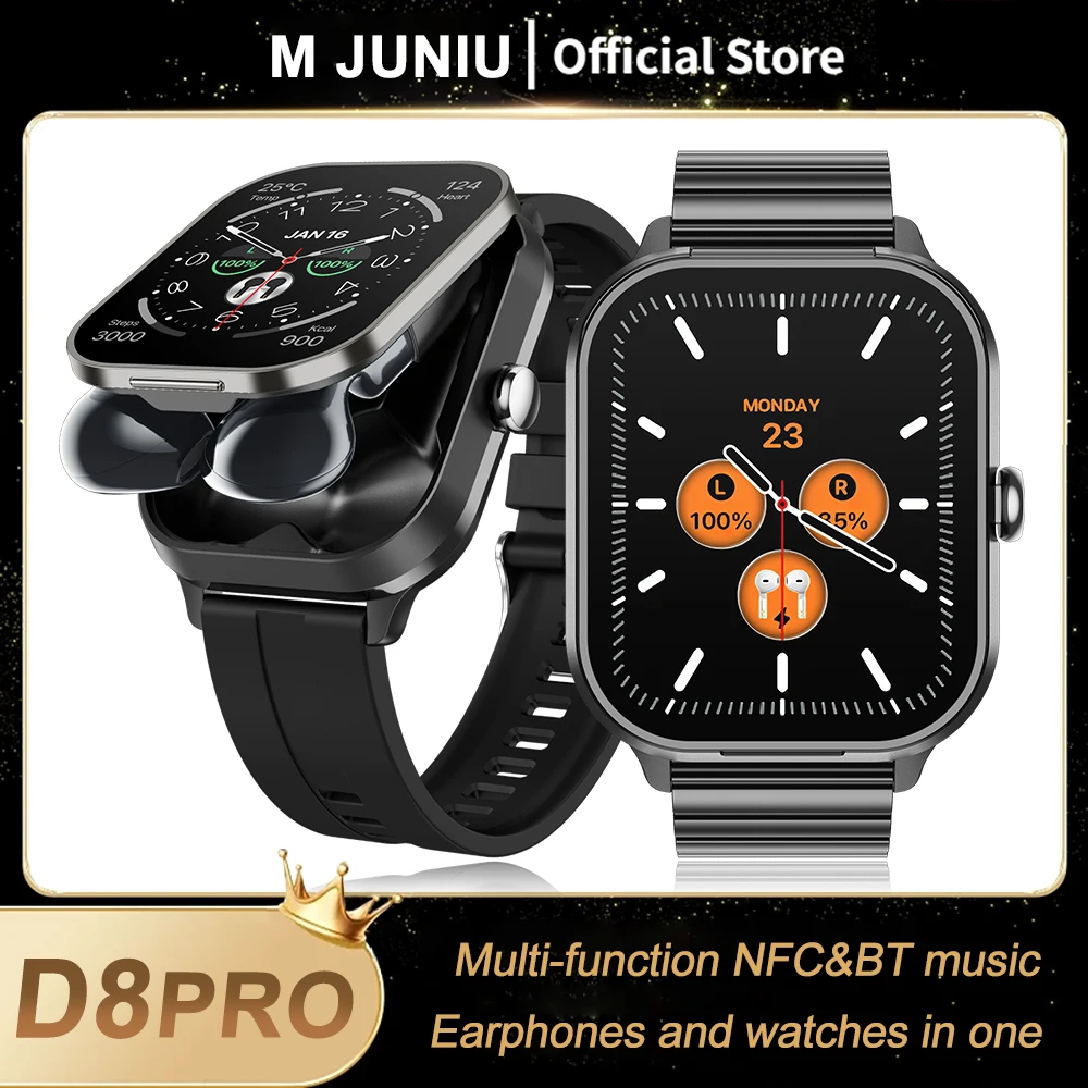 

Smart Watch D8 PRO TWS 2-in-1 Headset Bluetooth Call Heart Rate Blood Pressure Health Monitoring Headphone Play Music Smartwatch