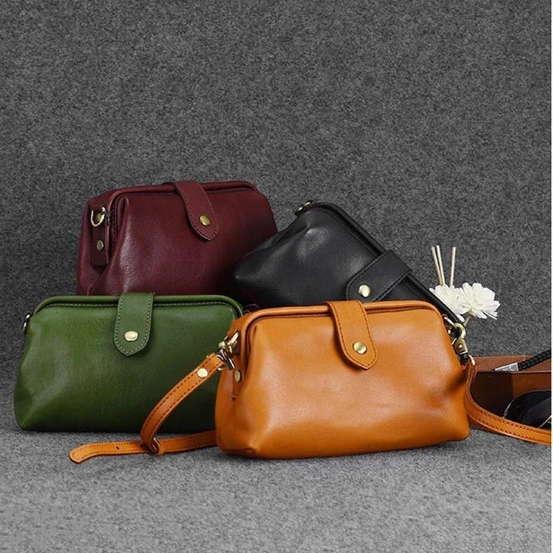 Bolsas de ombro de couro sólido para mulheres, feitas à mão, estilista, fêmea, médico, crossbody, tendência, moda