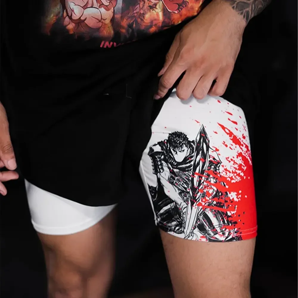 Anime Berserk Performance Shorts Guts Print Sport Running 2 in 1 Gym Shorts Training Men\'s Summer Workout Sportwear Y2K Shorts