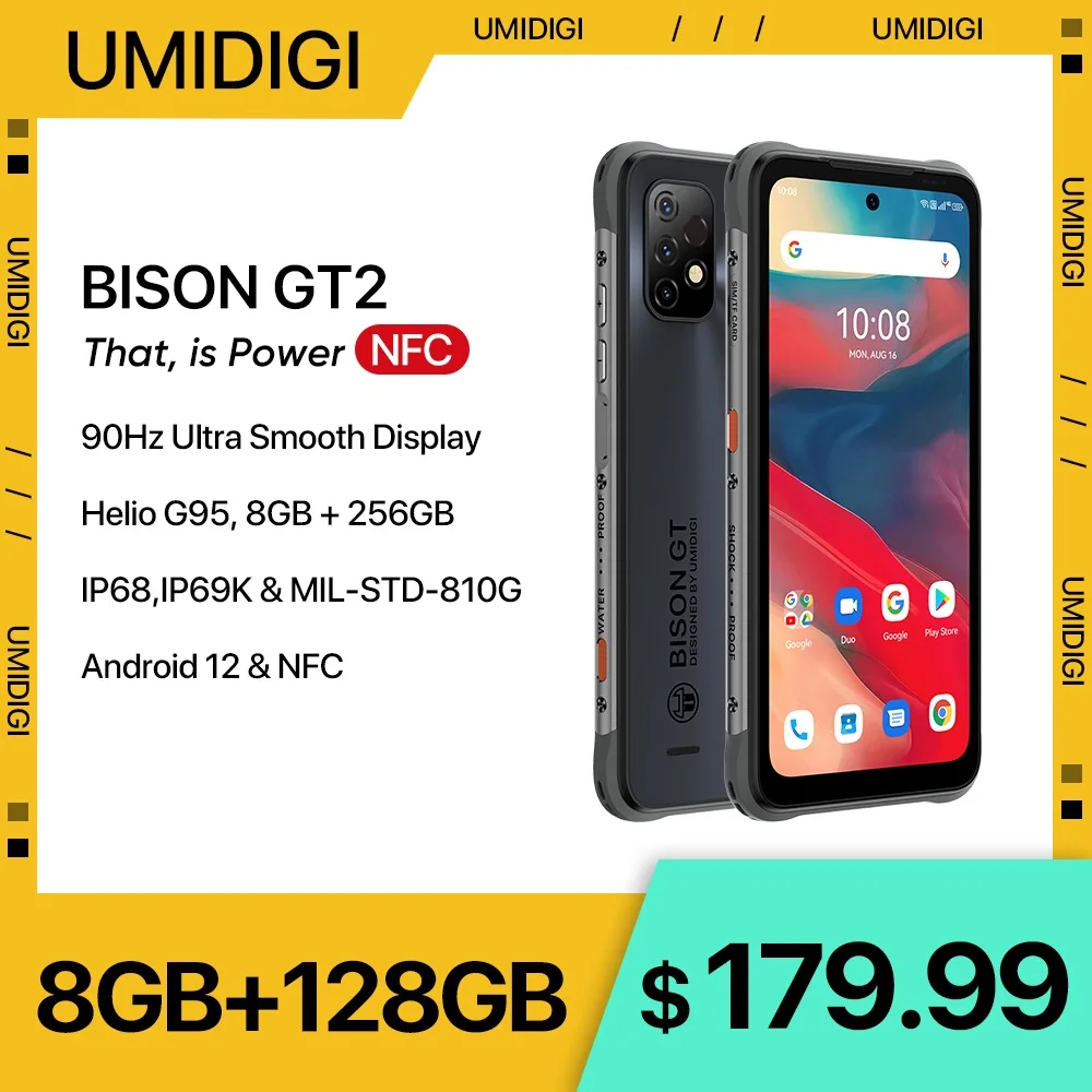 UMIDIGI BISON GT2/GT2 PRO Android 12 Rugged Smartphone IP68 IP69K 128GB 256GB 90Hz Helio G95 NFC 6.5" FHD+ 64MP Camera Cellphone